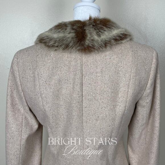 Vintage Rare Jacket Faux Fur Wool Collar ASO Rachel Green Friends Beige Classic - Picture 12 of 12